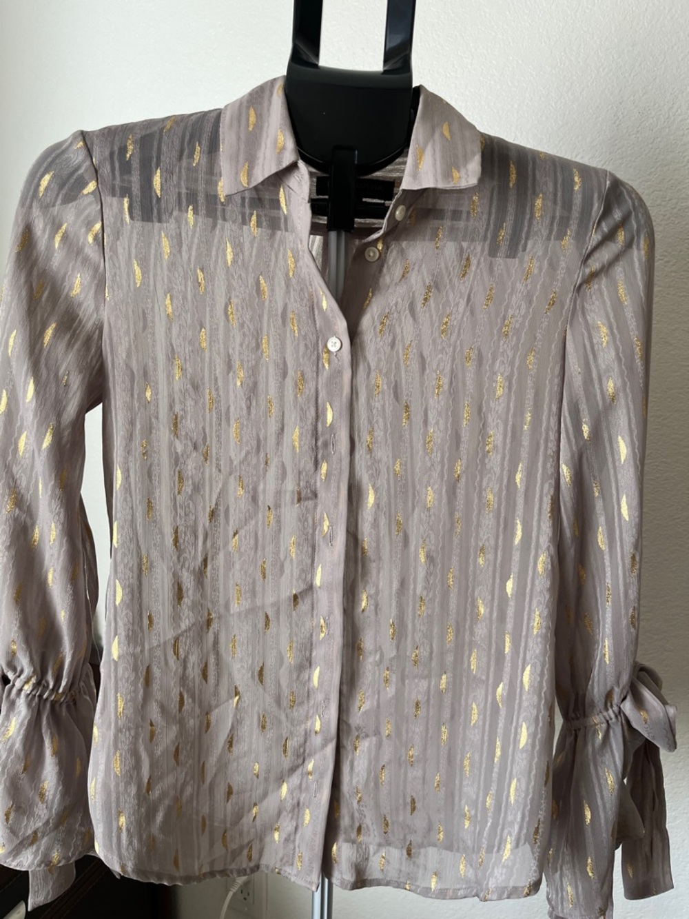 Banana Republic Metallic Dot Button-Up Blouse in Taupe and Gold